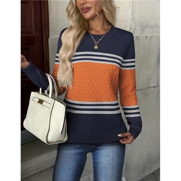 Womens Long Sleeve Sweater Crew Neck Knit Pullover Fall Fashion Casual Tops 2025 - Picture 2 of 6